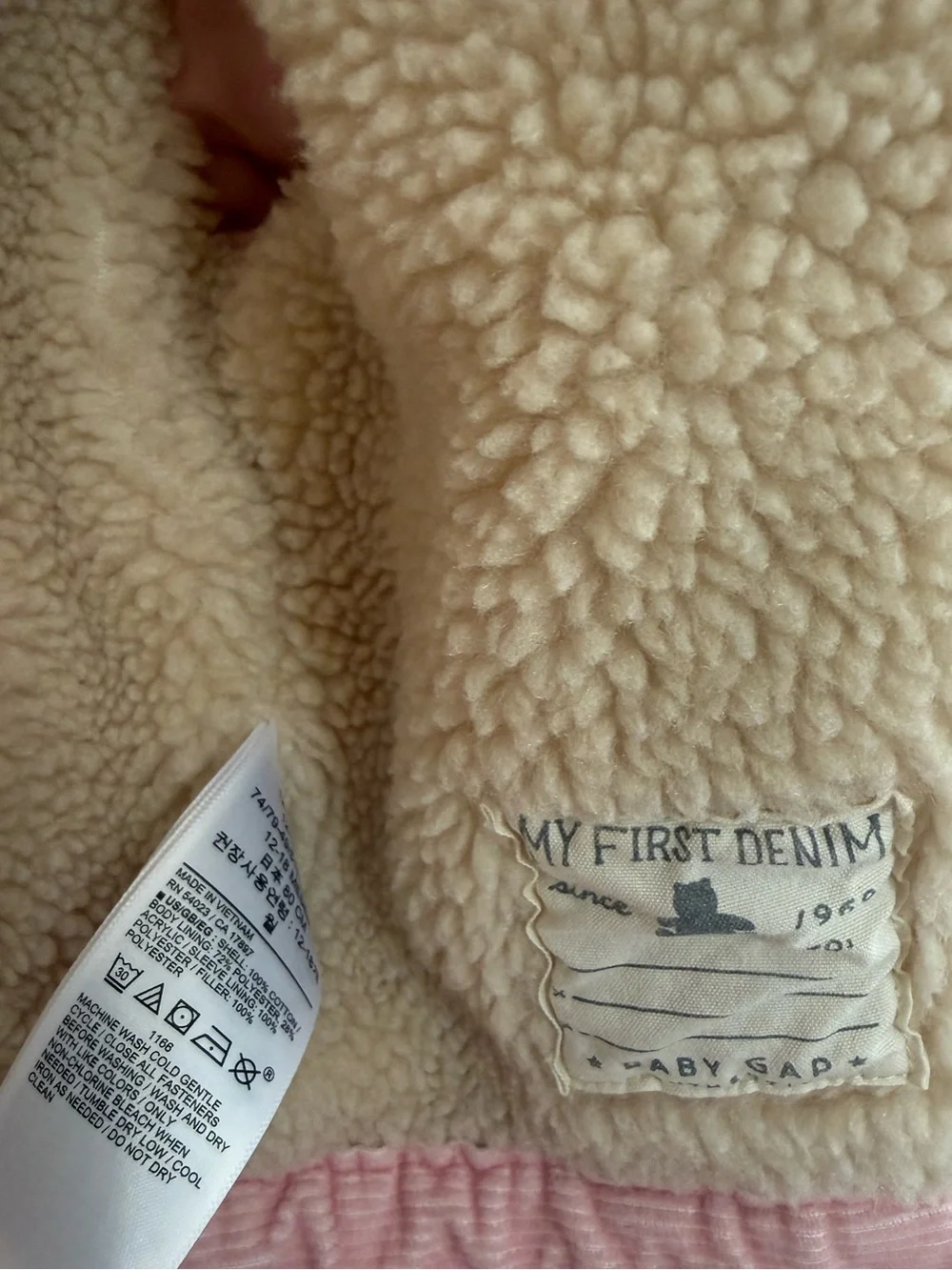 Baby Gap Girls Pink Corduroy Sherpa Jacket Snap Button Coat 12-18 Months NWOT